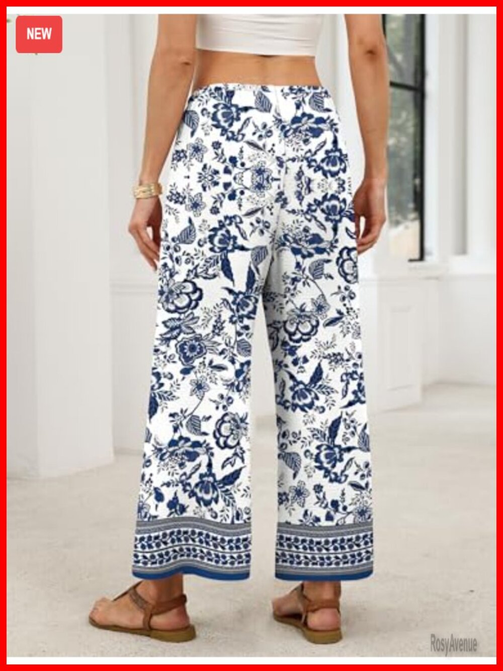 Wide Leg Palazzo Pants Drawstring Elastic Waist with Pockets Summer - Picture 5 of 7